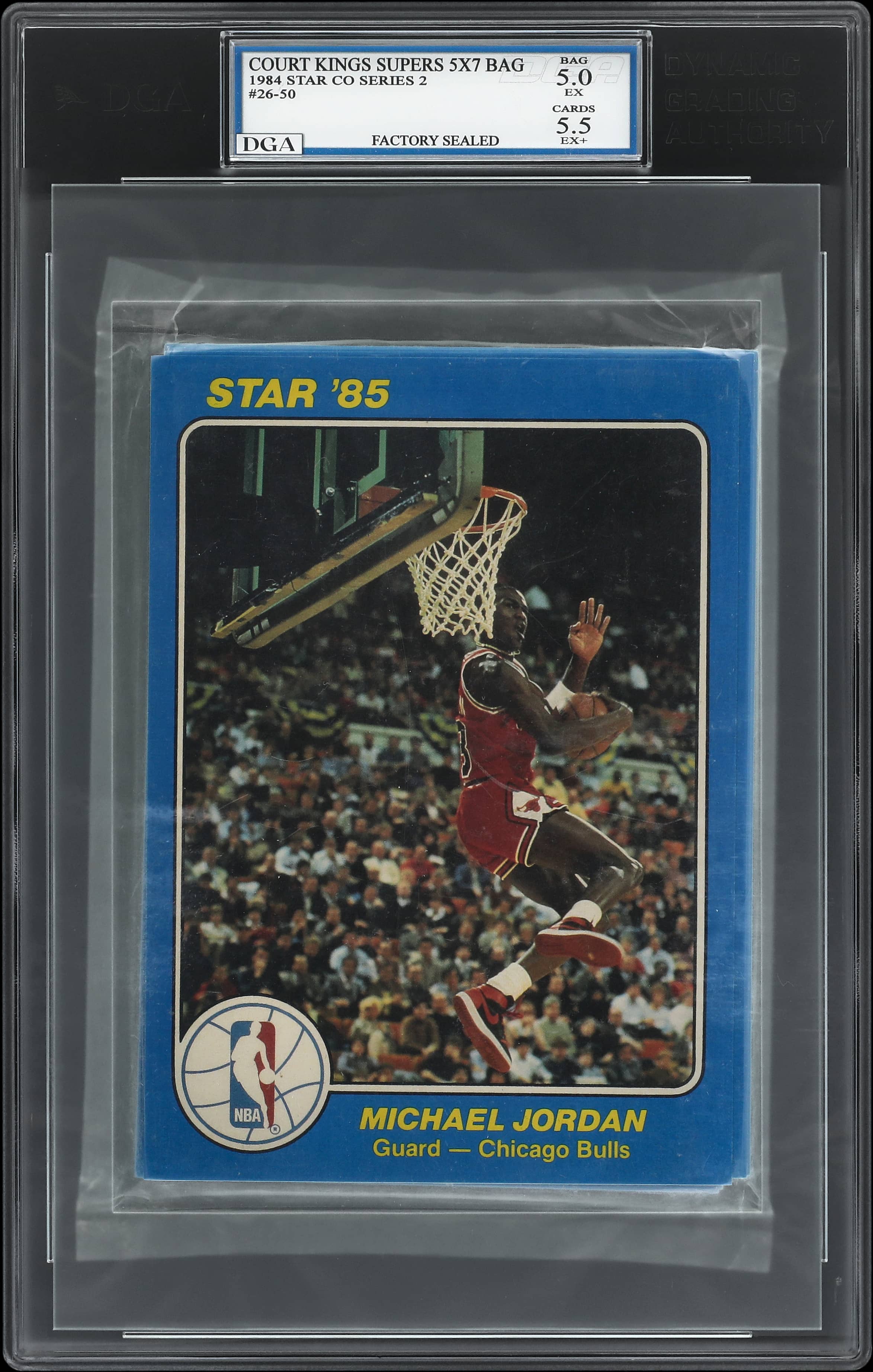 1984-85 Star Court Kings Supers 5 x 7 Series 2 Complete Set (25) In Factory-Sealed Bag - Including #'s 26-50 - Featuring Michael Jordan Rookie Card - DGA EX 5/EX+ 5.5