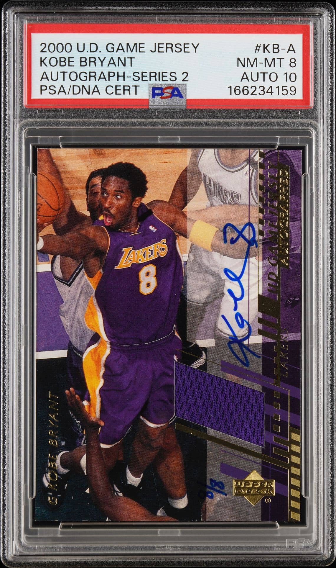 2000-01 Upper Deck Game Jersey Autograph Series 2 #KB-A Kobe Bryant Signed Relic Card (#8/8) - Jersey Number - PSA NM-MT 8, PSA/DNA GEM MT 10 - Pop 1