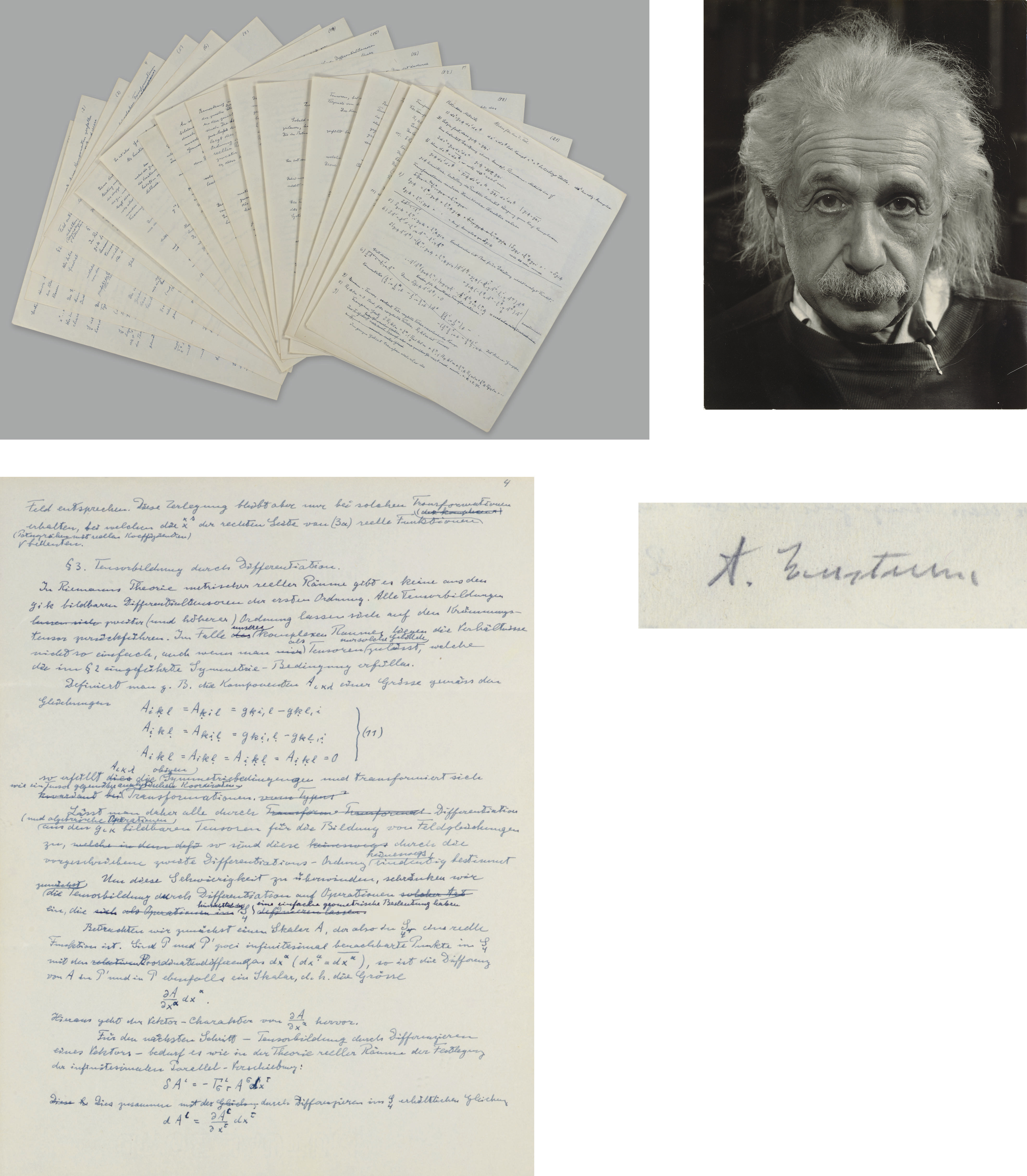 Autograph scientific manuscript signed ("A. Einstein"), a working draft in which Einstein explores the construction of a Unified Field Theory