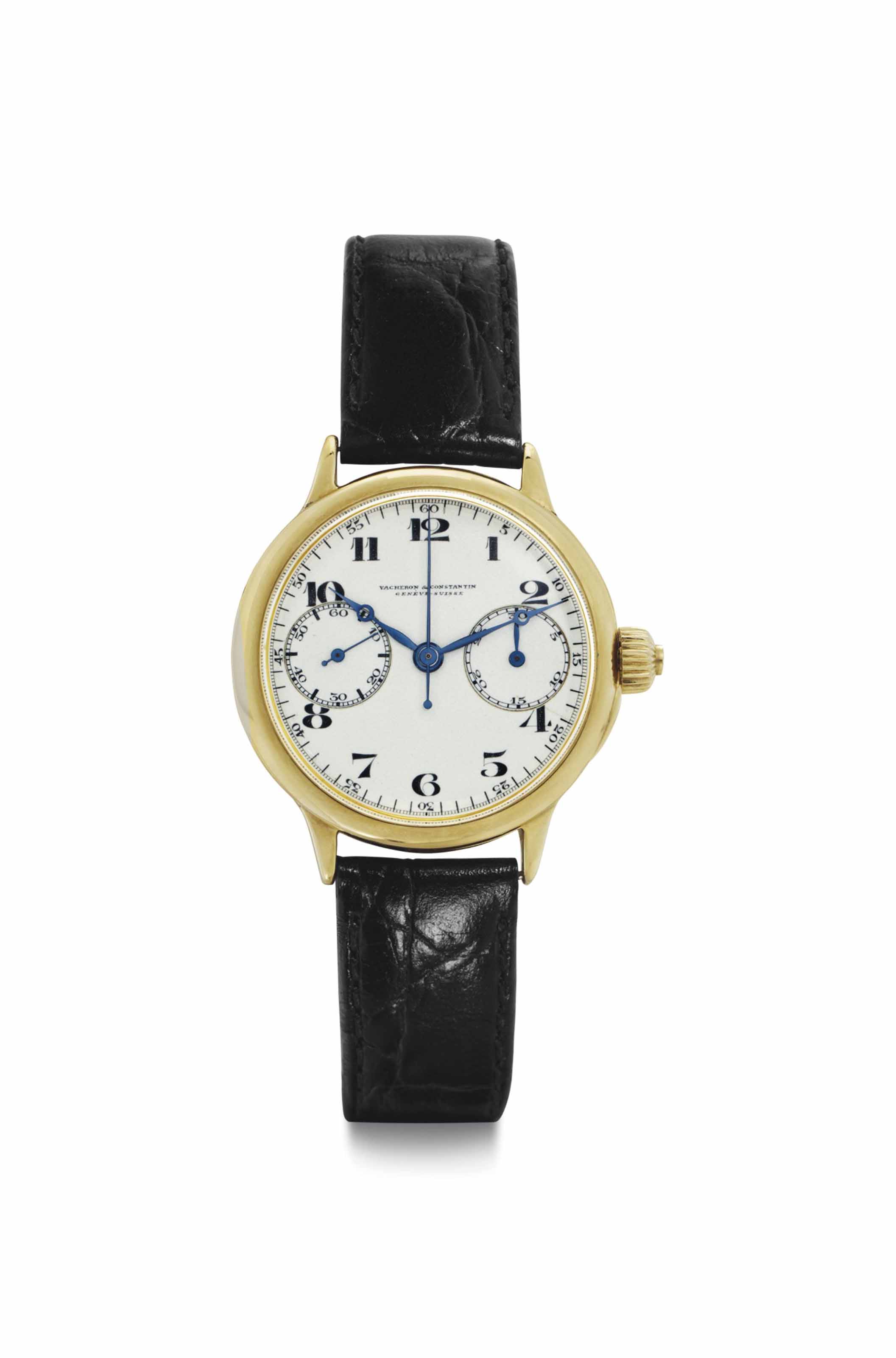 Vacheron Constantin. A Historically Important 18k Gold Single Button Chronograph Wristwatch Originally Owned by Alexander I, King of Yugoslavia