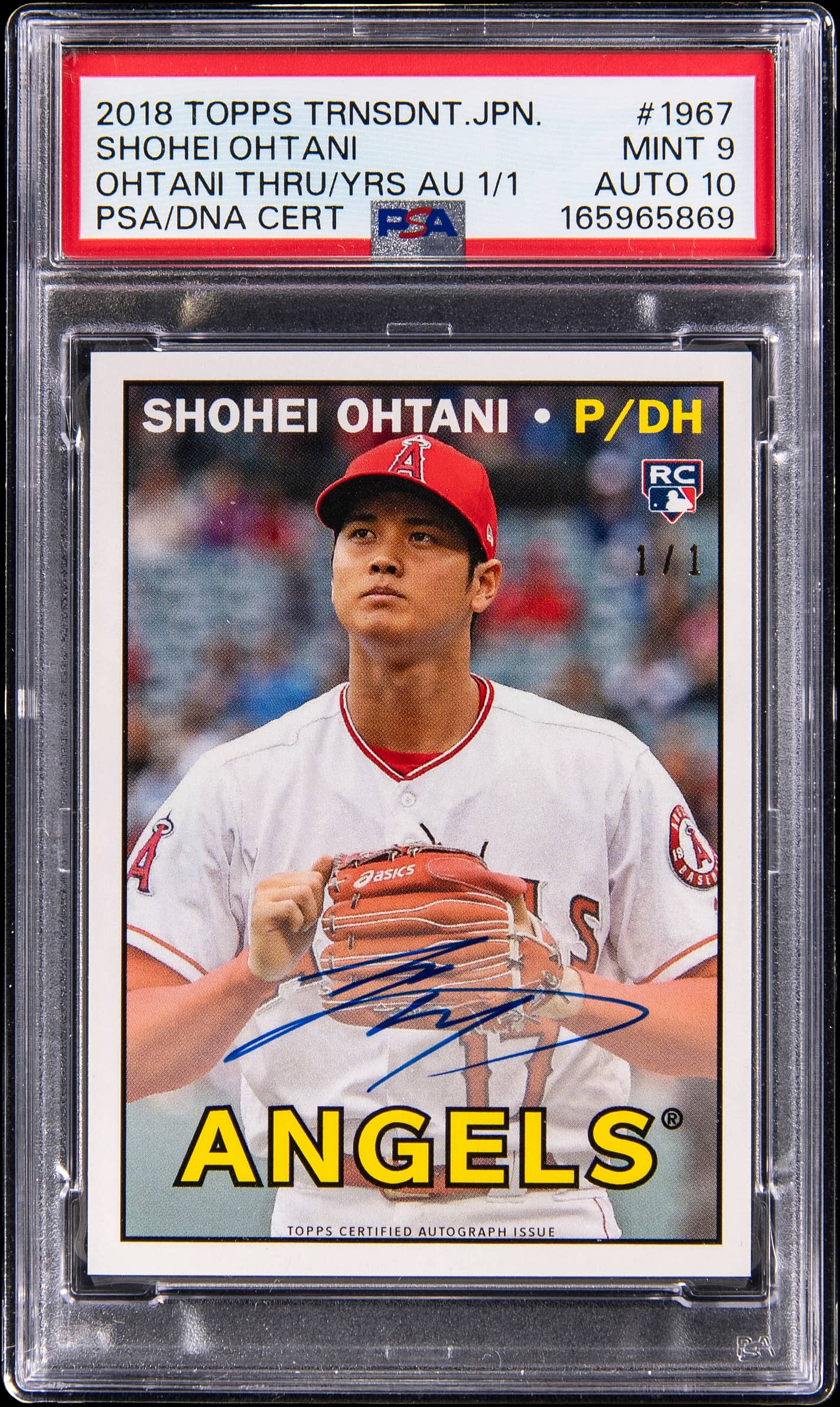 2018 Topps Transcendent Japan Ohtani Through The Years Autographs #SO-1967 Shohei Ohtani Signed Rookie Card (#1/1) - PSA MINT 9, PSA/DNA GEM MT 10