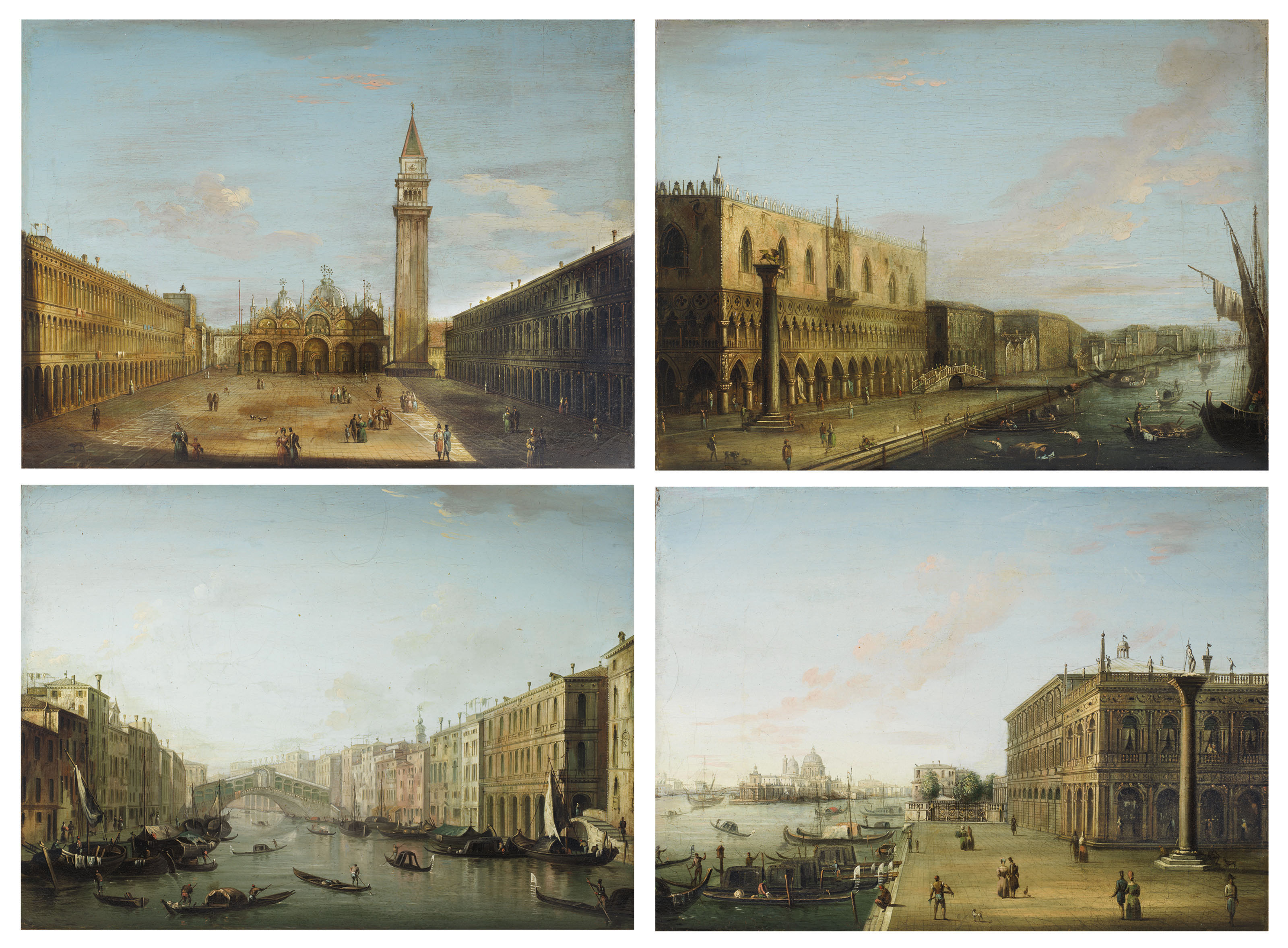 Venice, The Piazza San Marco; Venice, The Bacino di San Marco, looking East with the Doge's Palace and the Riva degli Schiavoni; Venice, The Riva degli Schiavoni, with the Palazzo della Zecca and the Biblioteca Marciana, the church of Santa Maria della Salute beyond; and Venice, The Grand Canal, looking North, with the Rialto Bridge