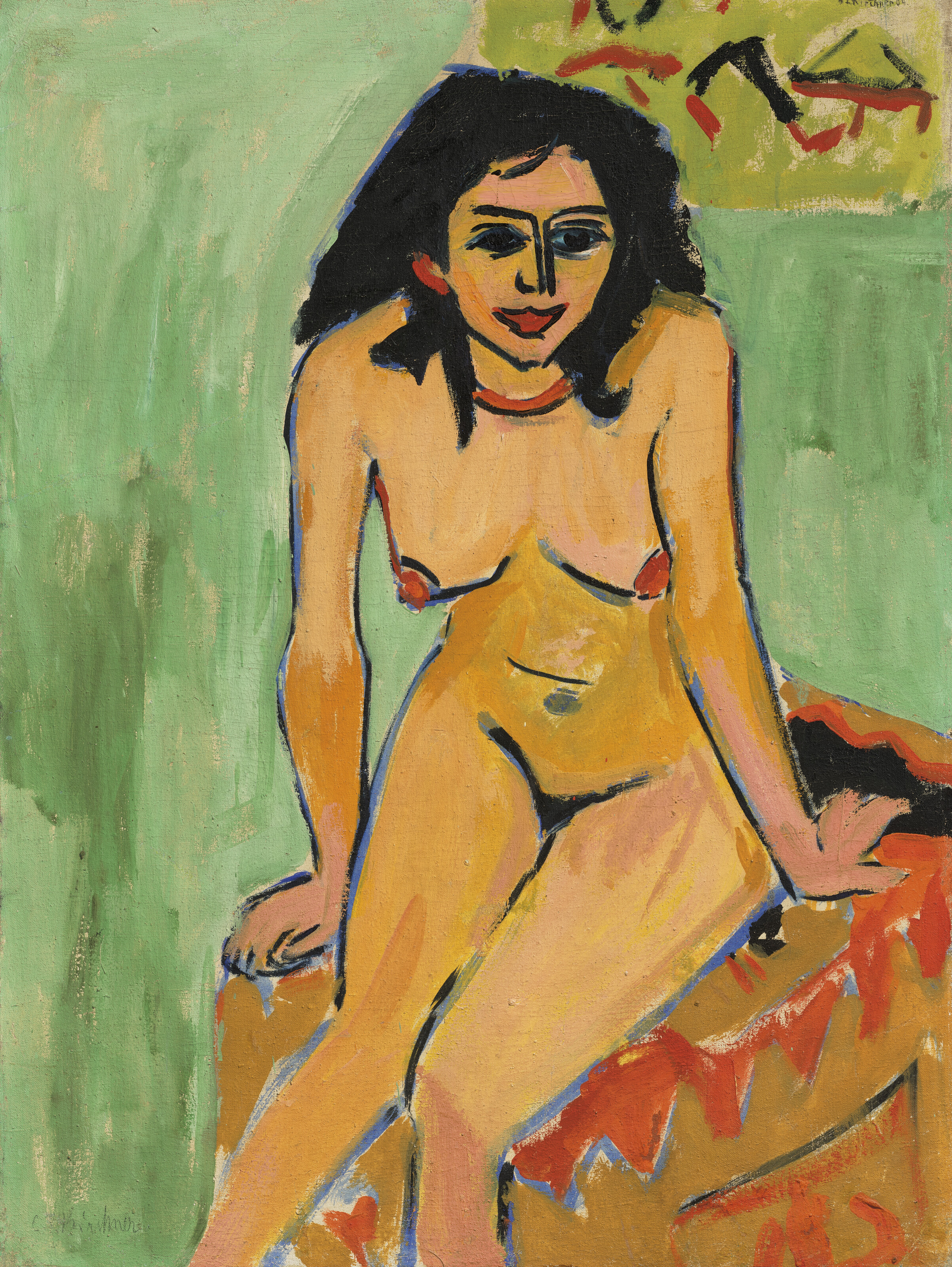 Zwei Mädchen mit Badewanne (Frau in flacher Wanne und Mädchen mit Fächer) (recto); Sitzender schwarzhaariger Mädchenakt (verso)