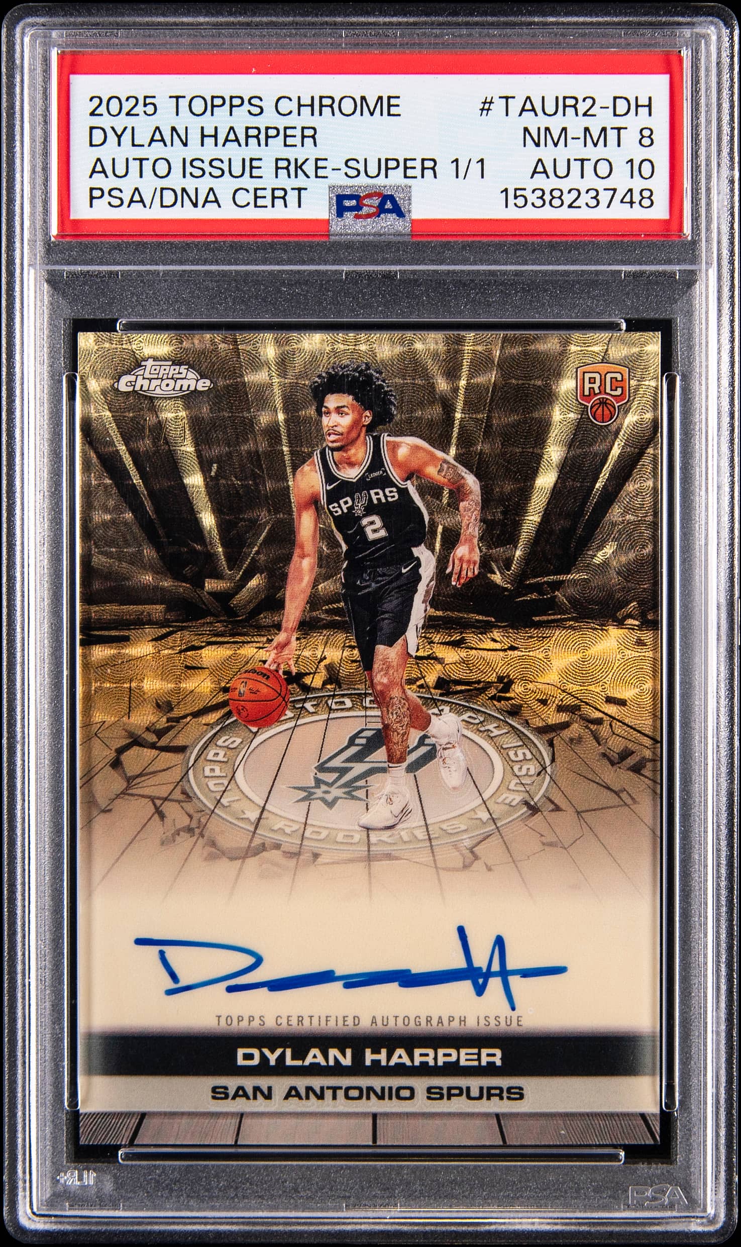 2025-26 Topps Chrome Autograph Issue Rookies SuperFractor #TAUR2-DH Dylan Harper Signed Rookie Card (#1/1) - PSA NM-MT 8, PSA/DNA GEM MT 10