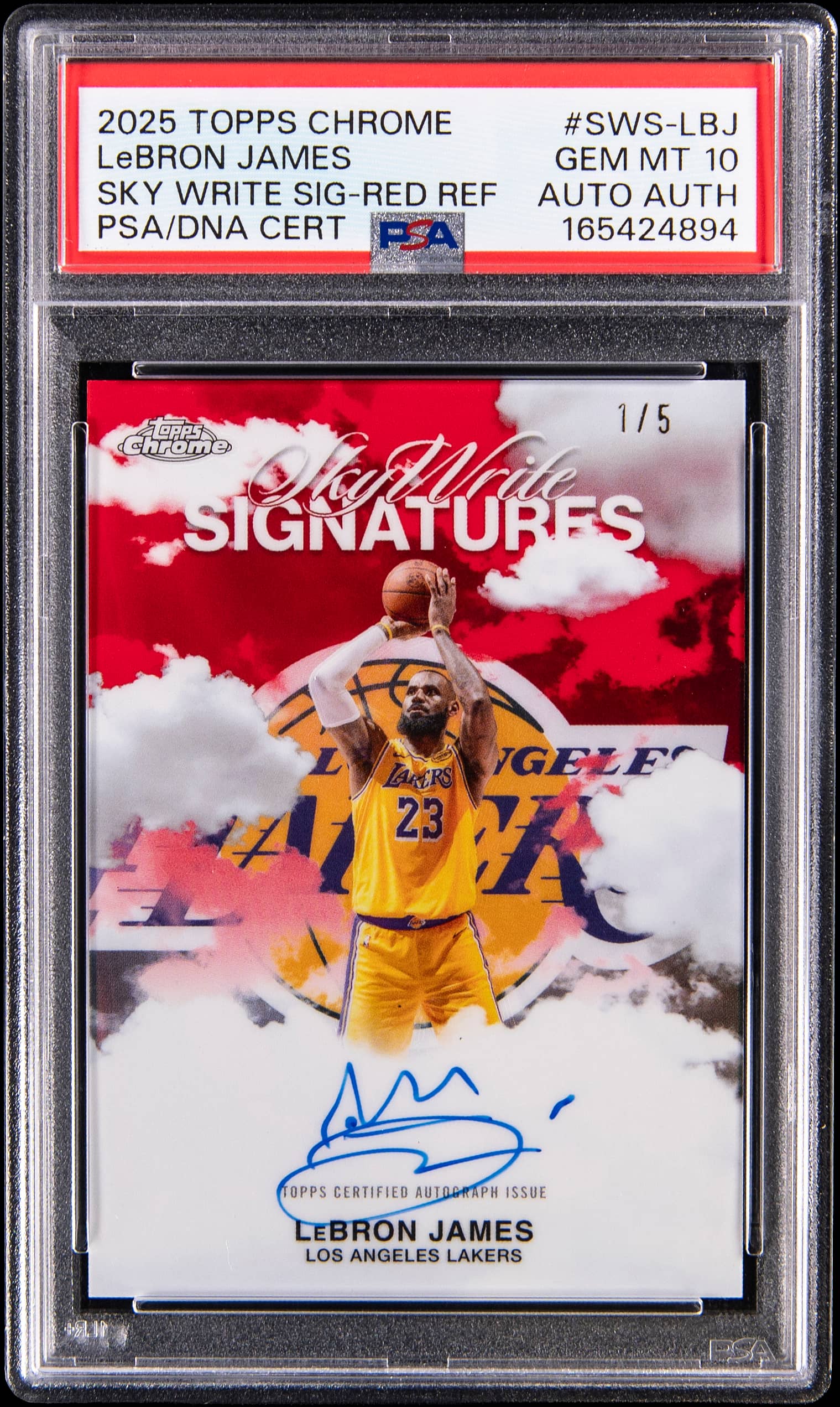 2025-26 Topps Chrome Sky Write Signatures Red Refractor #SWS-LBJ LeBron James Signed Card (#1/5) - PSA GEM MT 10, PSA/DNA Authentic - Pop 1