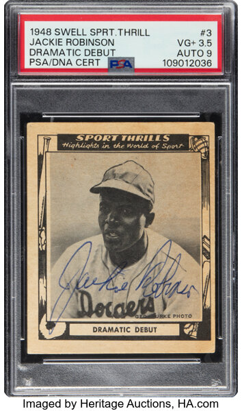 Period-Signed 1948 Swell Sports Thrills Jackie Robinson (Dramatic Debut) #3 PSA 3.5, PSA/DNA Auto 9 - From The Golden Age Collection