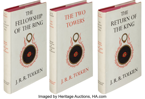 J. R. R. Tolkien. The Lord of the Rings Trilogy. London: George Allen & Unwin, Ltd. 1954-1955. First editions, first impressions, with original illustrated first state dust jackets