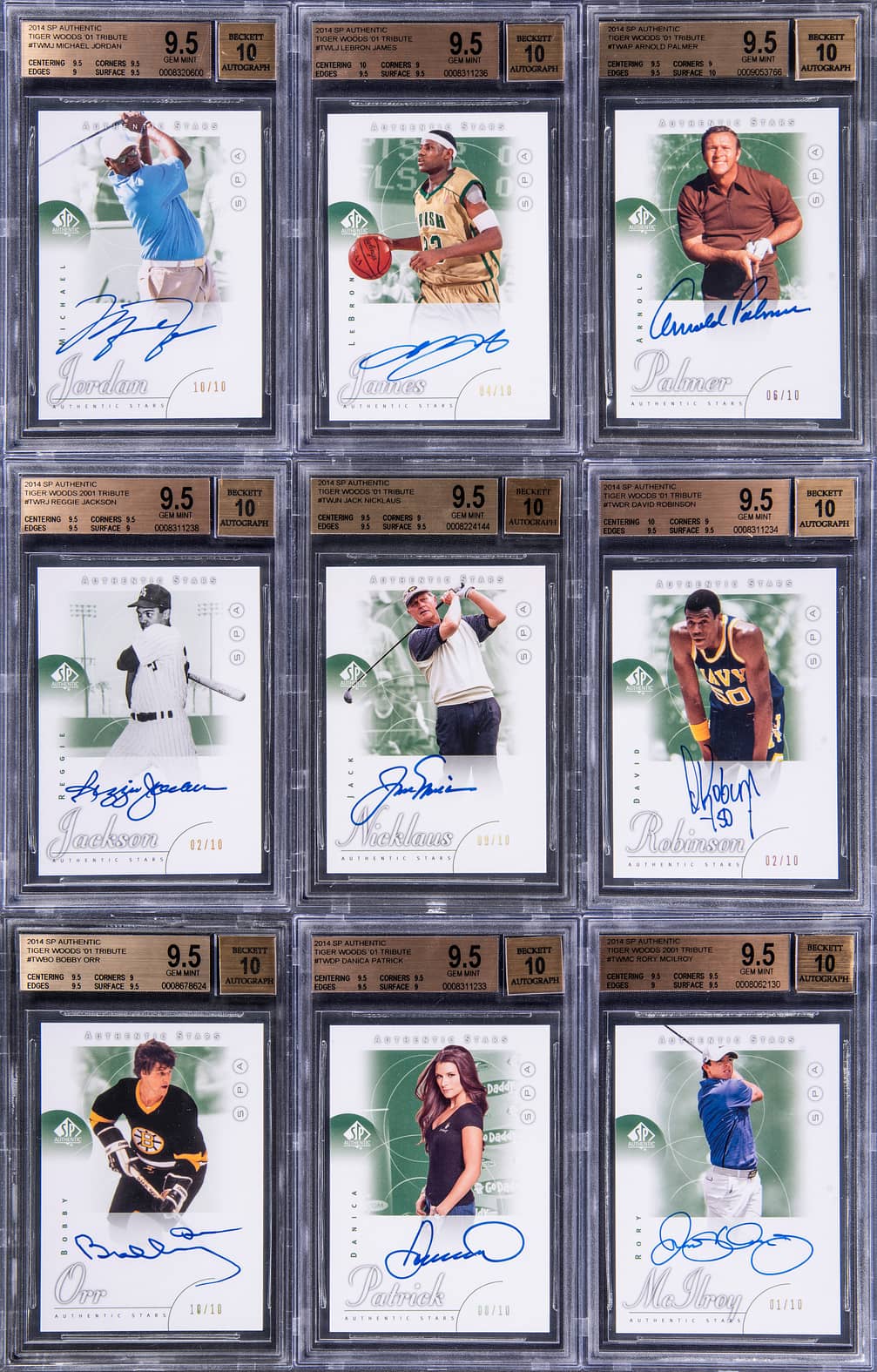2014 Upper Deck SP Authentic Golf Tiger Woods '01 Tribute BGS-Graded Complete Set (18; 17 BGS 9.5 Examples) - Including Michael Jordan and LeBron James Cards