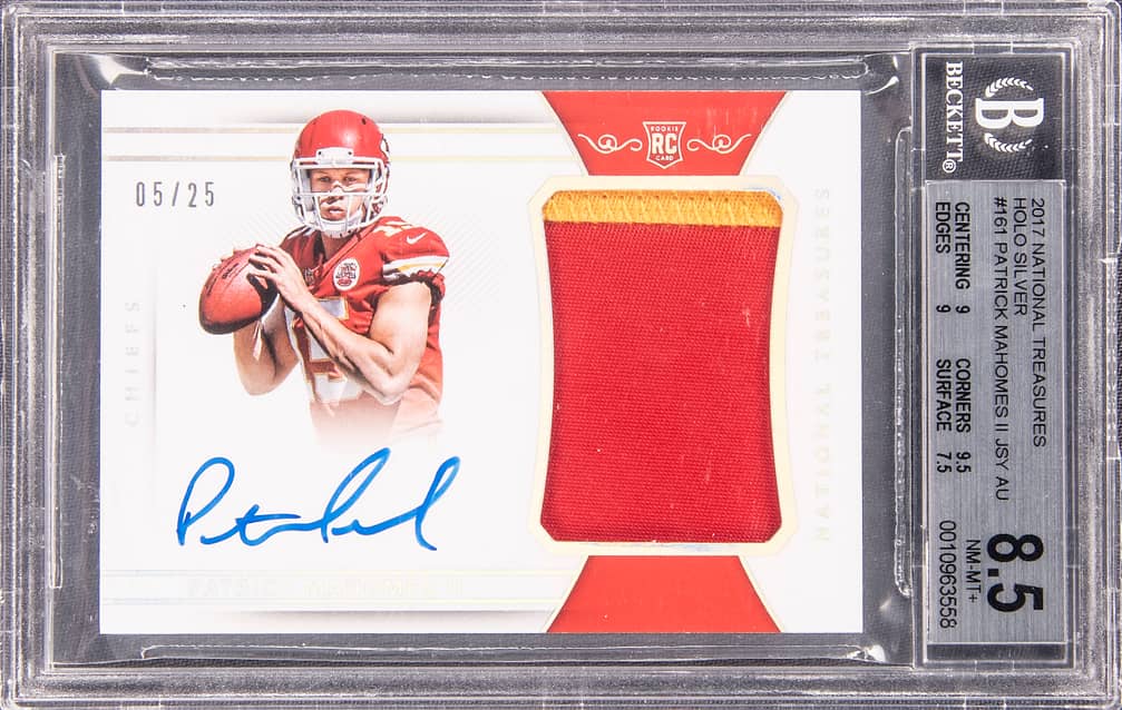 2017 Panini National Treasures Holo Silver #161 Patrick Mahomes II Signed Patch Rookie Card College Jersey Number (#05/25) - BGS 8.5/Beckett 10