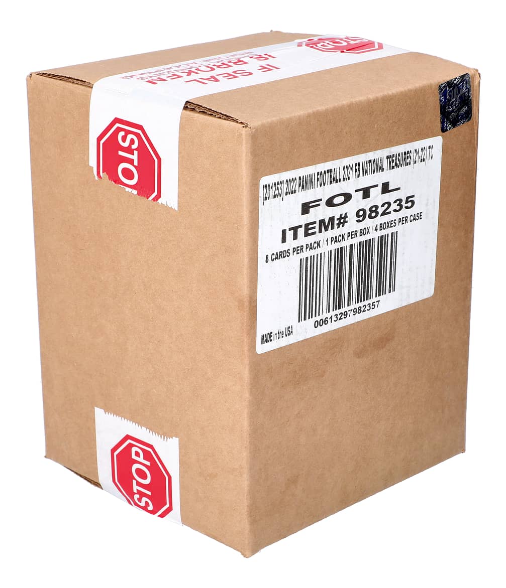 2021 Panini National Treasures Football Factory-Sealed 1st Off the Line (FOTL) Hobby Case (4 Boxes) - Possible Trevor Lawrence, Mac Jones, and Justin Fields Rookie Cards
