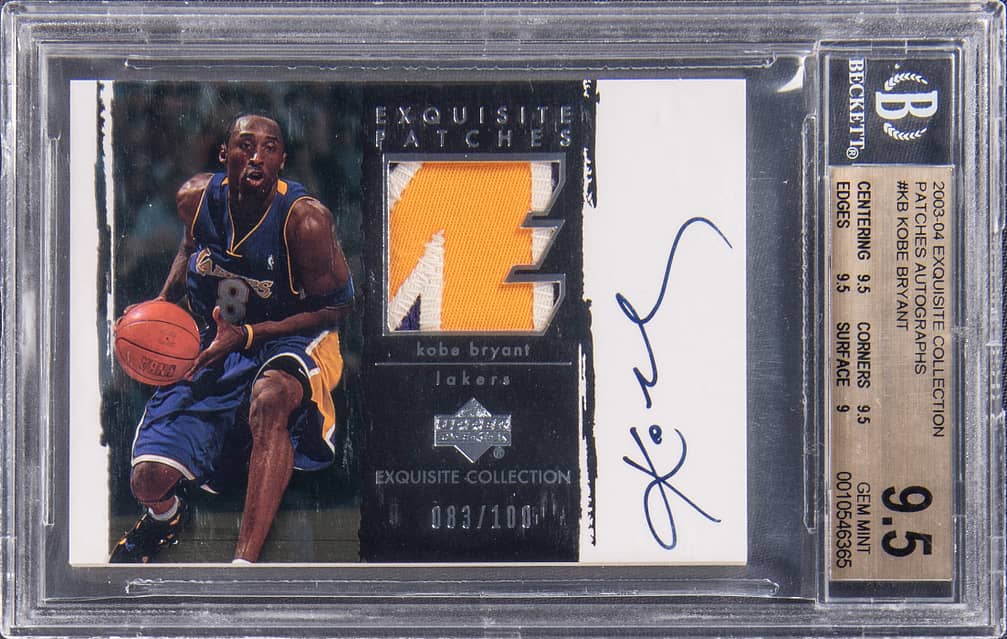2003-04 Upper Deck Exquisite Collection Patches Autographs #AP-KB Kobe Bryant Signed Game-Used Patch Card (#083/100) - BGS 9.5/Beckett 10