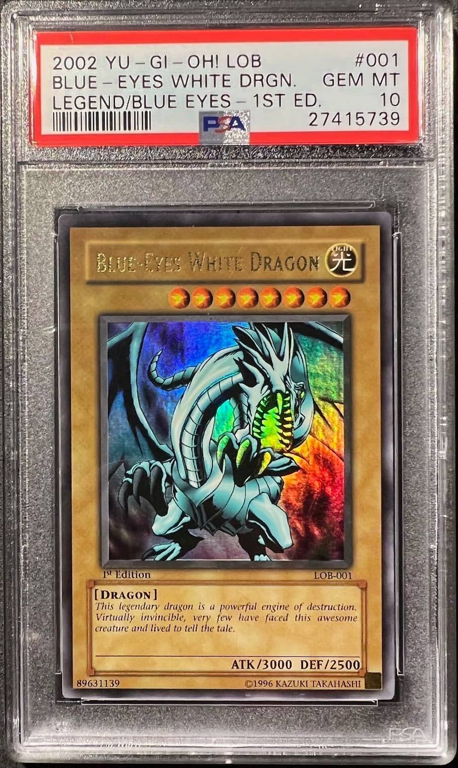 2002 Yu-Gi-Oh! The Legend of Blue-Eyes White Dragon (BEWD) 1st Edition Ultra Rare Holofoil #LOB-001 Blue-Eyes White Dragon (Wavy) - PSA 10