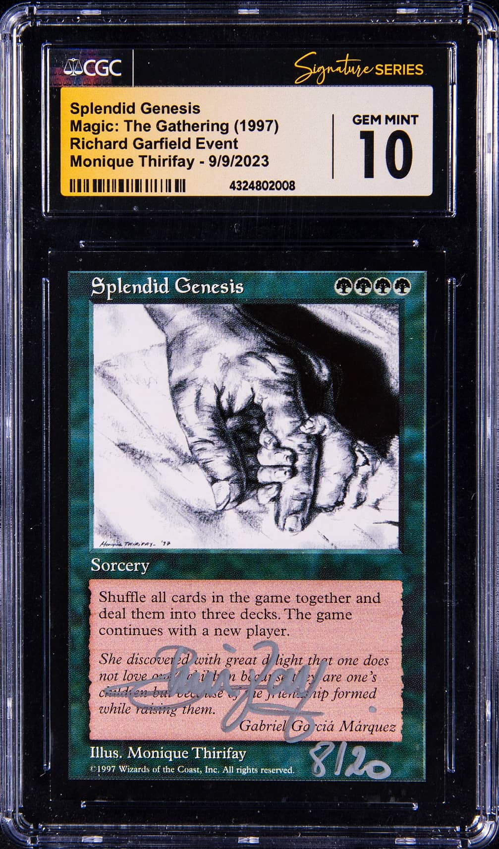 1997 Magic: The Gathering Splendid Genesis Artist Proof, Signed And Sketched by Illustrator Monique Thirifay (#8/20) - CGC Signature Series GEM Mint 10