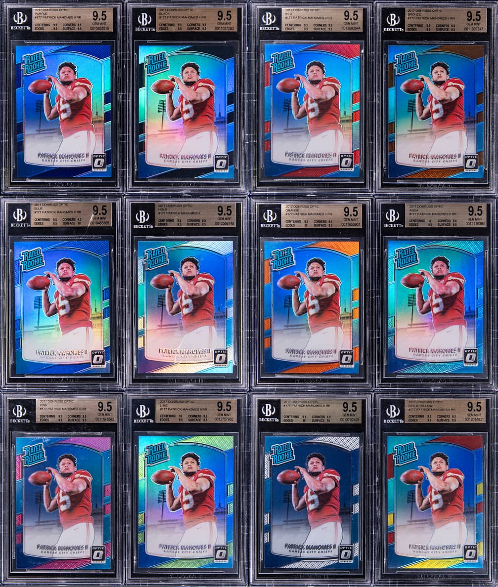 2017 Panini Donruss Optic Rated Rookie #177 Patrick Mahomes II BGS 9.5 Rookie Cards Collection (12 Different) - Featuring Black (#/25), Purple (#/50) Examples - All Gem/ Gem+