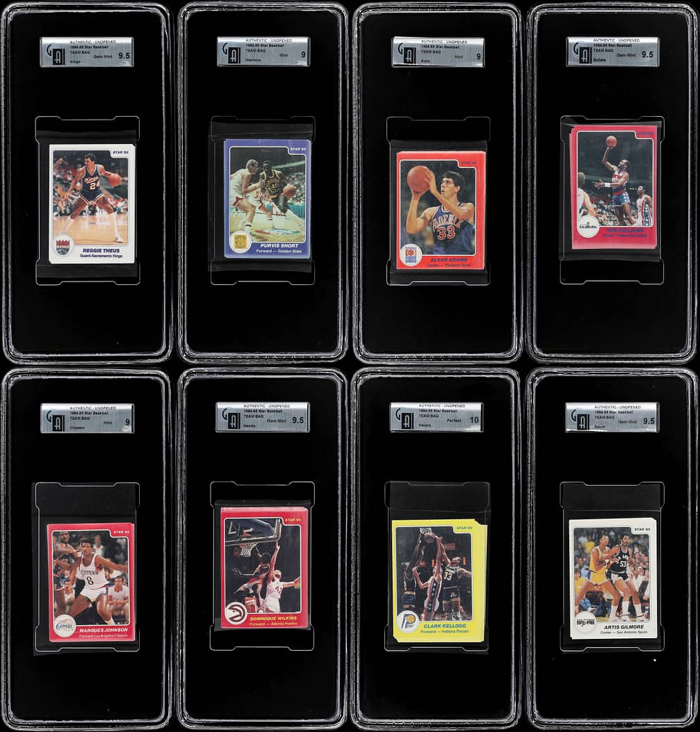 1984-1986 Star Basketball Unopened Team Bags Collection (28) - Including 1984-85 Star Complete Set (288 Cards) - Featuring Michael Jordan #101, #195, #288 Rookie Cards