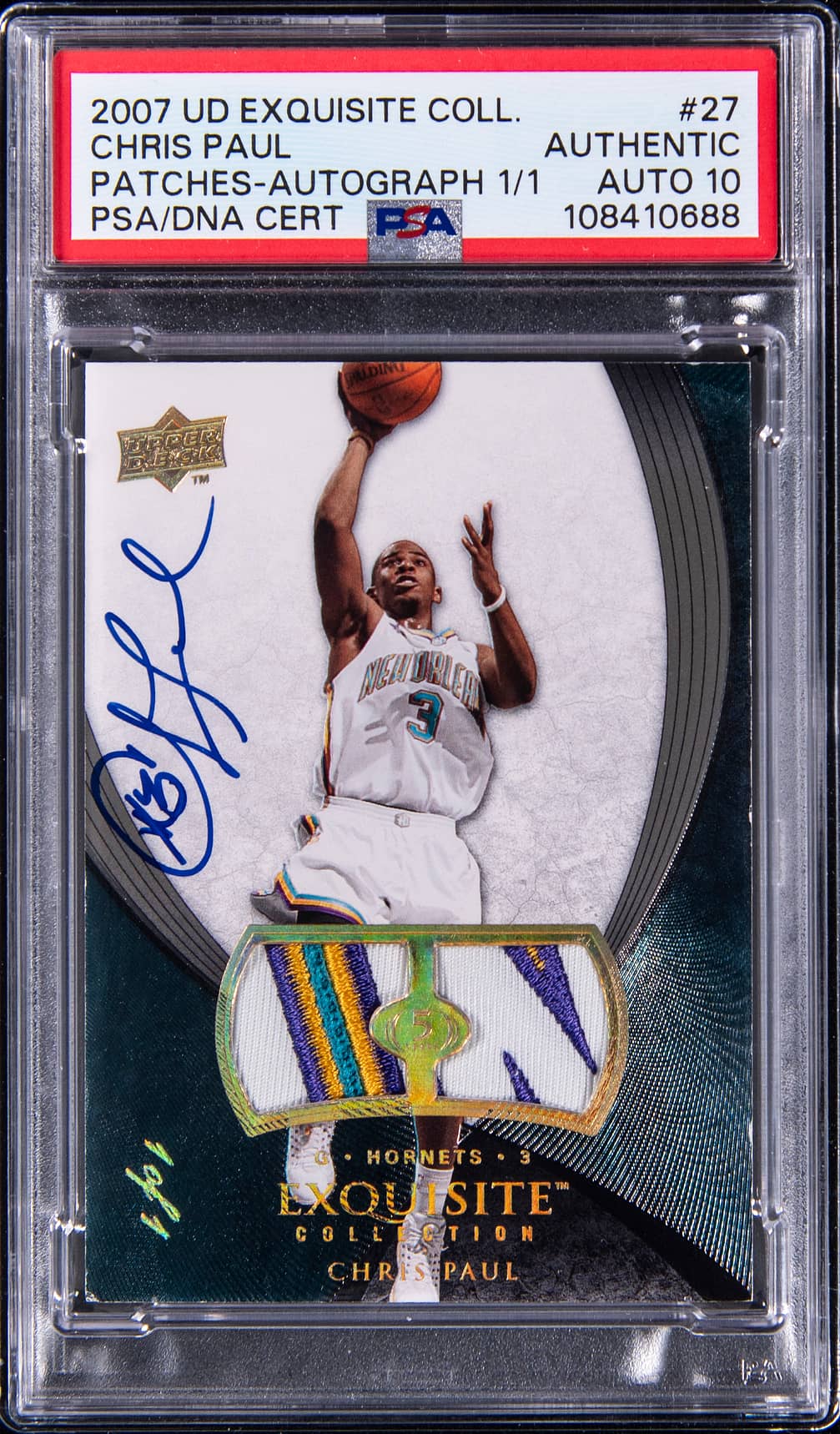 2007-08 Upper Deck Exquisite Collection Patch Autograph #27 Chris Paul Signed Game-Used Patch Card (#1/1) - PSA Authentic, PSA/DNA GEM MT 10