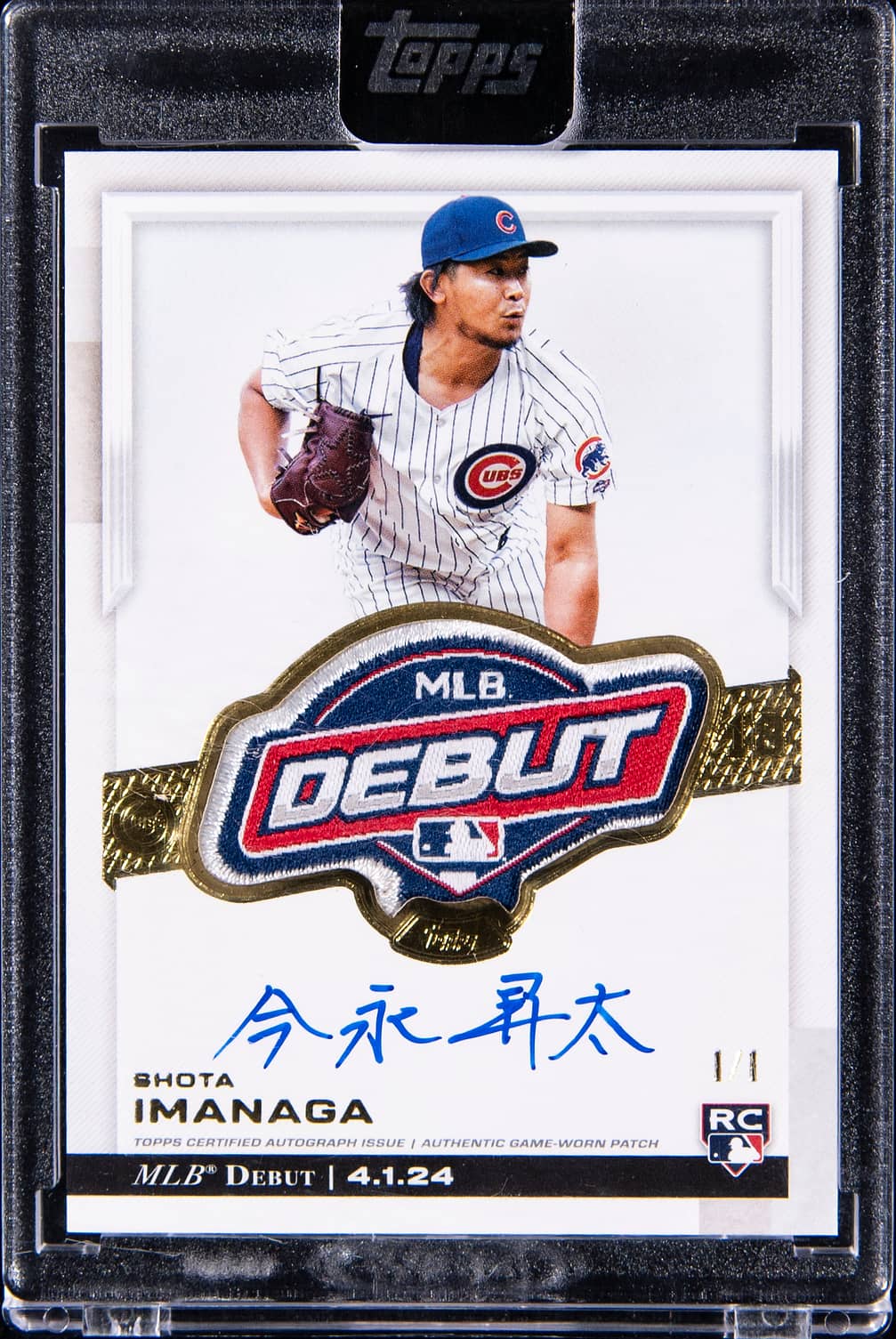 2024 Topps Chrome Update MLB Debut Patch Autograph #RDPA-SI Shota Imanaga Signed Game-Used Patch Rookie Card (#1/1) - Topps Encased, MLB Authenticated
