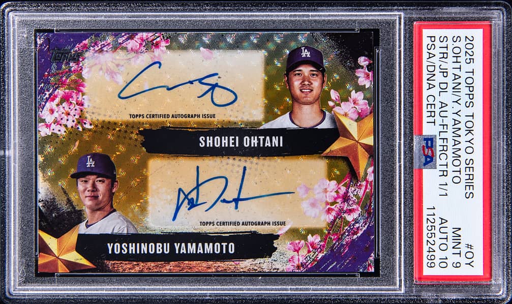 2025 Topps Tokyo Series Stars of Japan Dual Autograph FoilFractor #SOJA-OY Shohei Ohtani/Yoshinobu Yamamoto Dual-Signed Card (#1/1) - PSA 9, PSA/DNA GEM MT 10