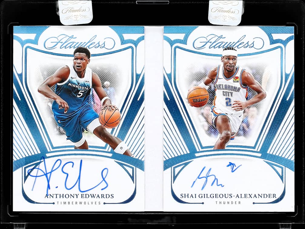 2023-24 Panini Flawless Dual Signatures Booklet Platinum #FDS-EGA Anthony Edwards/Shai Gilgeous-Alexander Dual Signed Card (#1/1) - Edwards' Jersey Number - Panini Encased