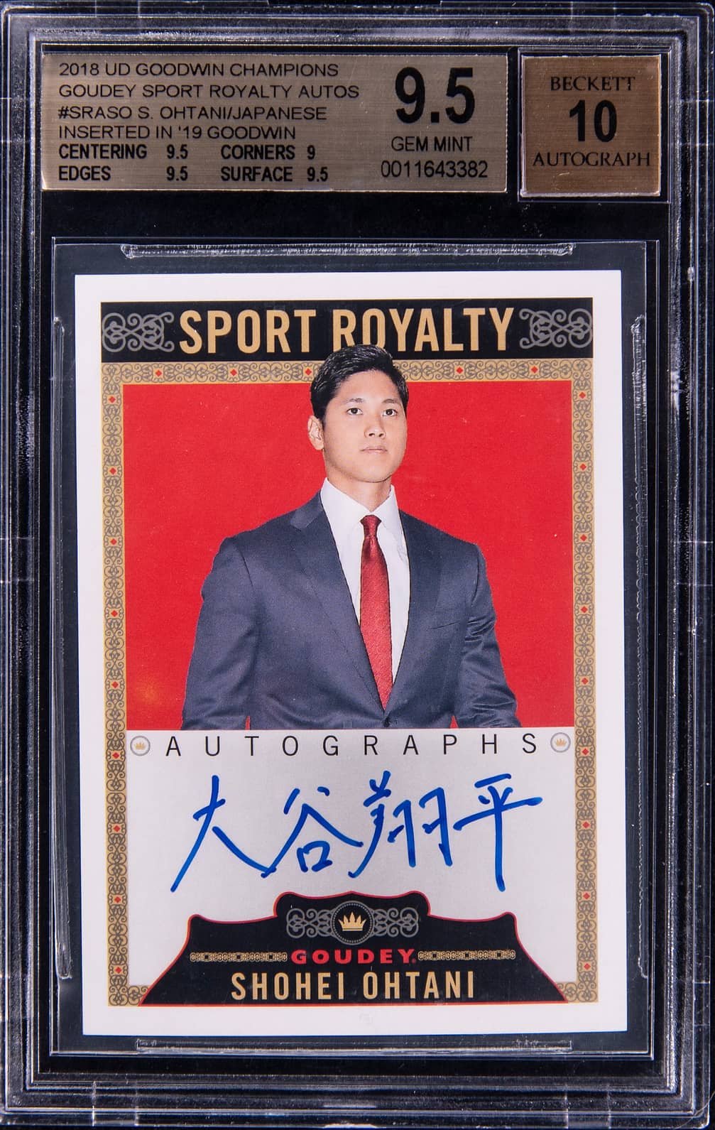 2018 Upper Deck Goodwin Champions Goudey Sport Royalty Autographs '19 Goodwin Champions Update #SRA-SO Shohei Ohtani, Signed In Kanji Rookie Card - BGS 9.5, Beckett 10