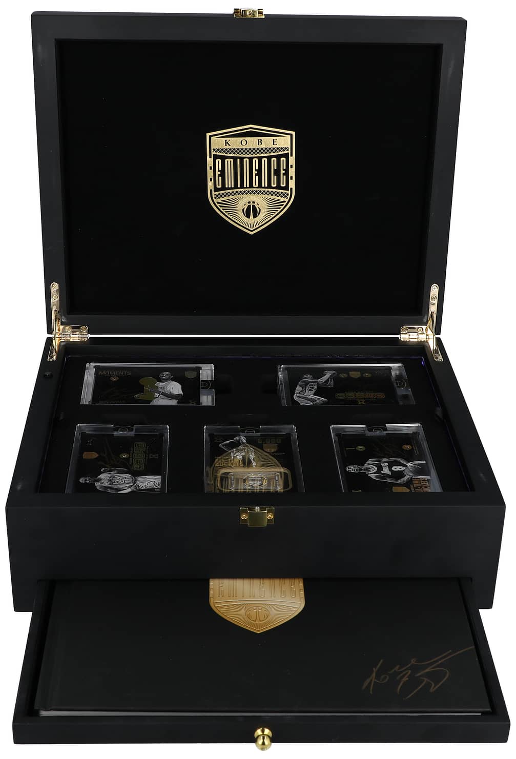 2017 Panini Kobe Eminence Opened Hobby Box (9 Cards) - Including (8) Kobe Bryant Signed Cards, (#1/1) All-Time Buckets #8 Platinum Bar Relic Card, Signed Book