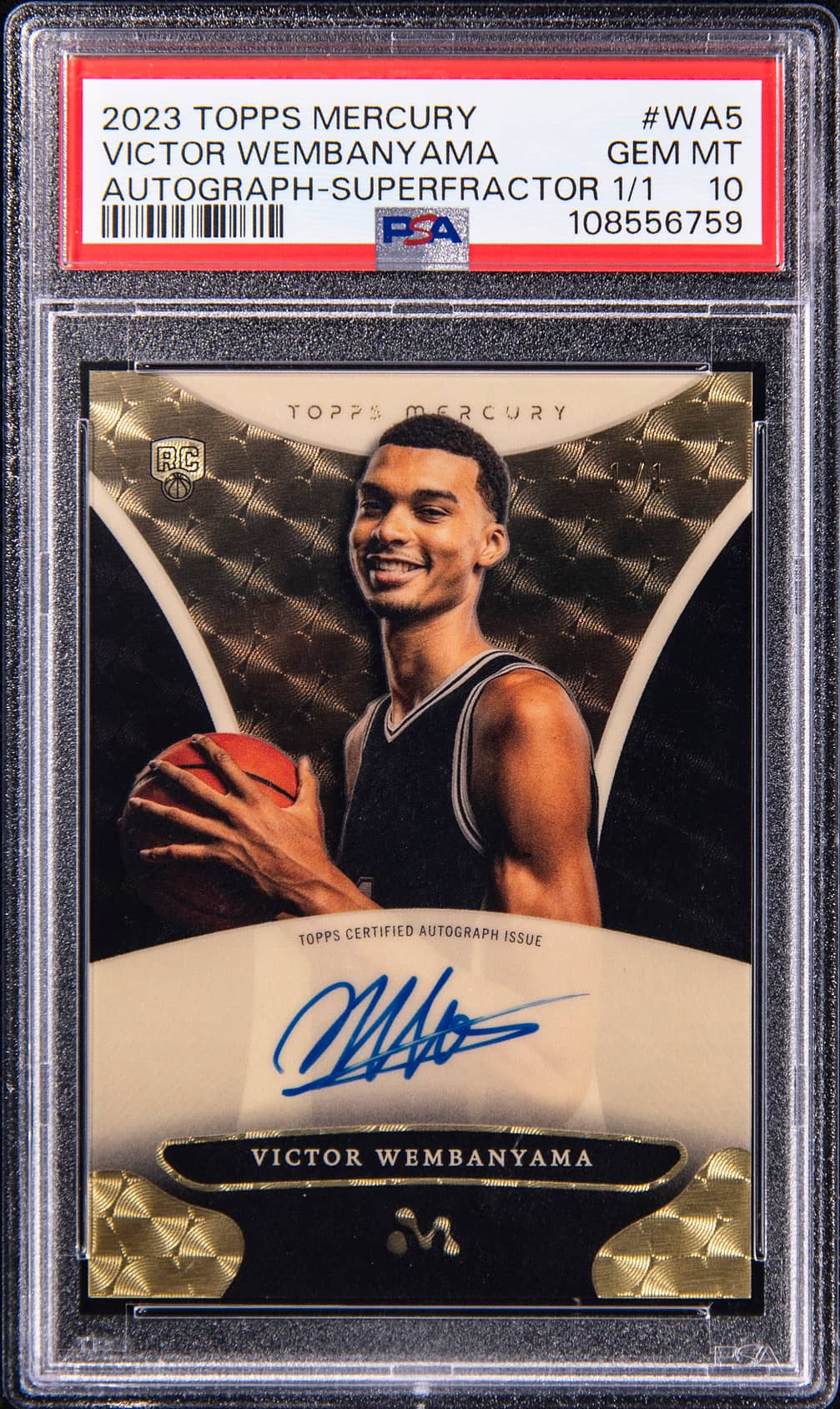 2023-24 Topps Mercury Victor Wembanyama Autographs SuperFractor #WA-5 Victor Wembanyama Signed Rookie Card (#1/1) - Jersey Number - PSA 10