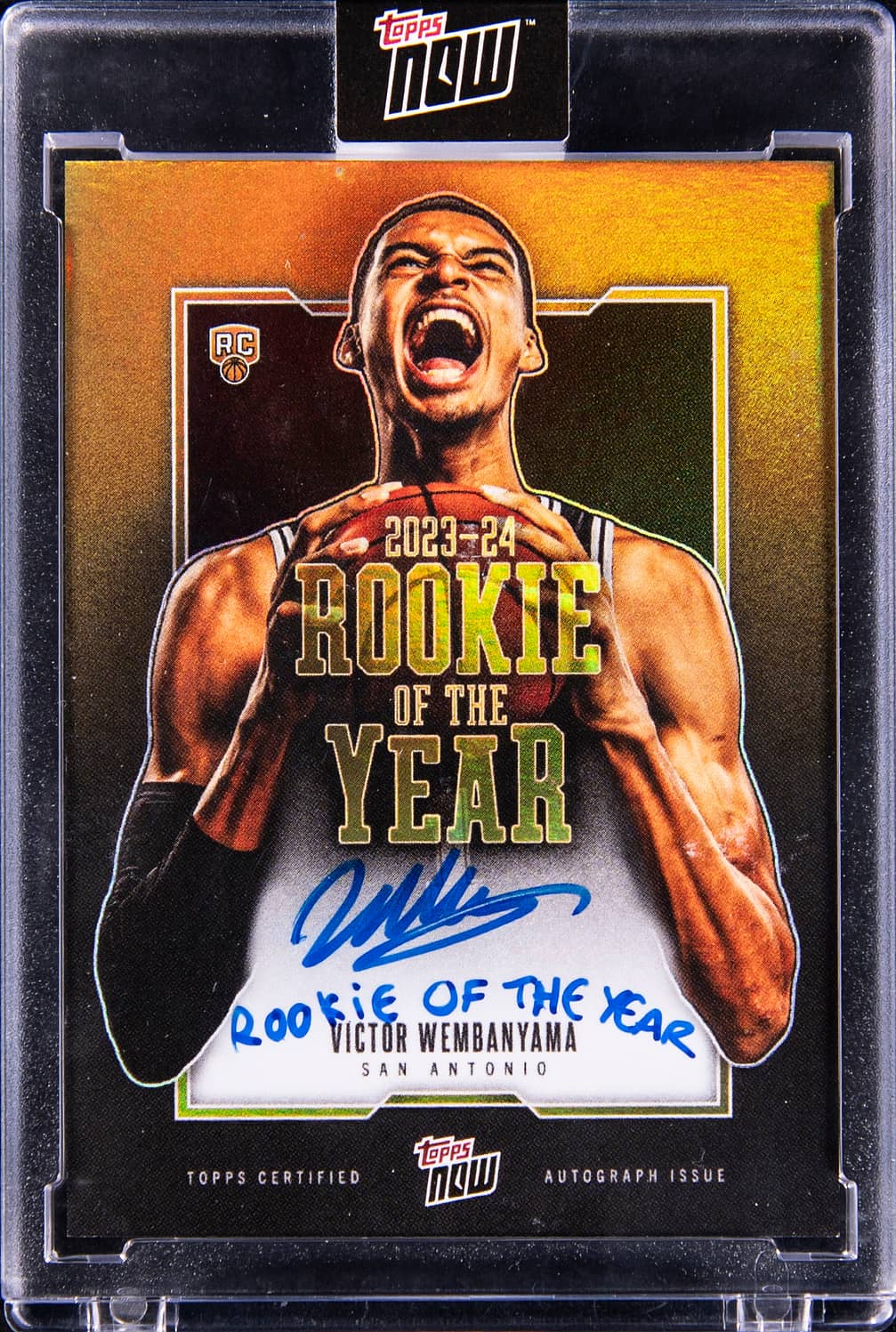 2024 Topps Now Rookie of the Year Autograph Gold #VW-6F Victor Wembanyama Signed, Inscribed "Rookie of the Year" Rookie Card (#1/1) - Jersey Number - Topps Encased