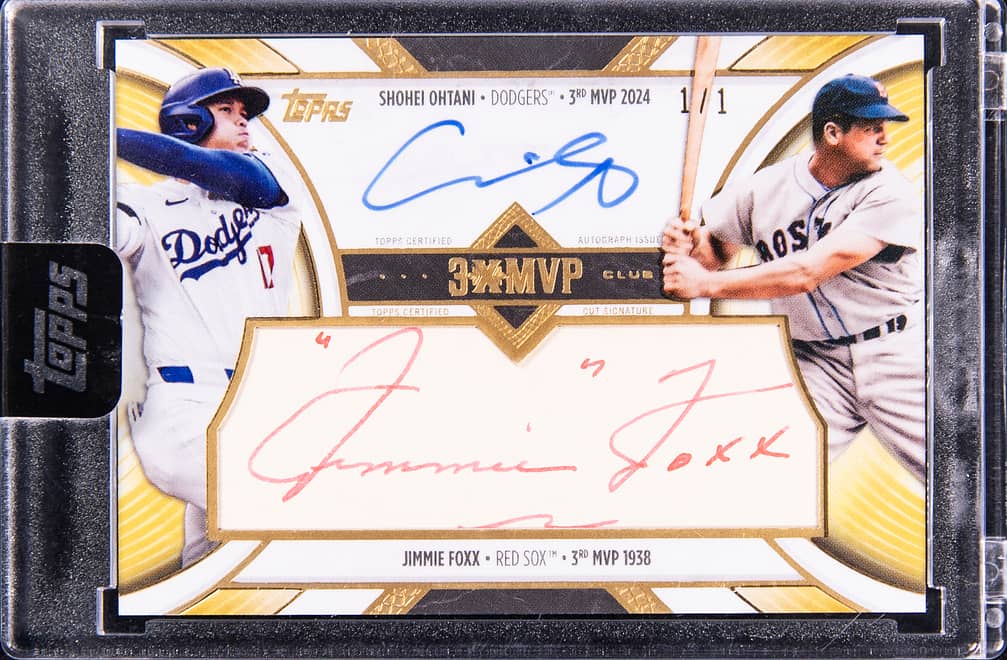 2025 Topps Welcome To The Club 3X MVP Dual-Subject On-Card Autographs + Cut Signatures #DA-C6 Shohei Ohtani/Jimmie Foxx Dual-Signed Card (#1/1) - Topps Encased