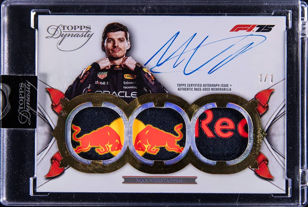 2025 Topps Dynasty F1 Single Driver Triple Relic Autographs Gold #SDTRA-MVE Max Verstappen Signed Race-Used Patch Card (#1/1) - Driver Number - Topps Encased