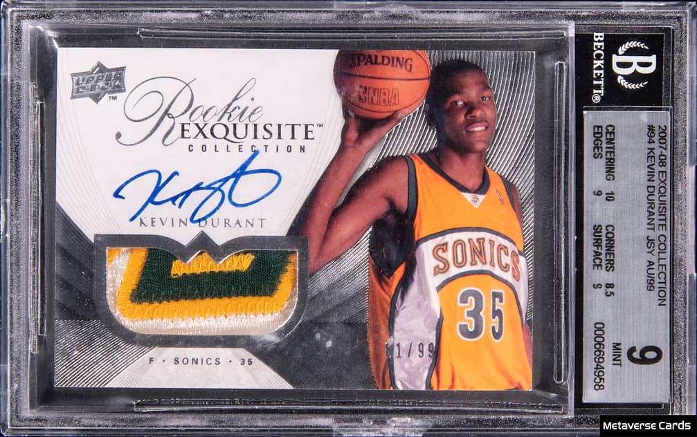 2007-08 Upper Deck Exquisite Collection Rookie Patch Autograph (RPA) #94 Kevin Durant Signed Patch Rookie Card (#81/99) - BGS 9, Beckett 10