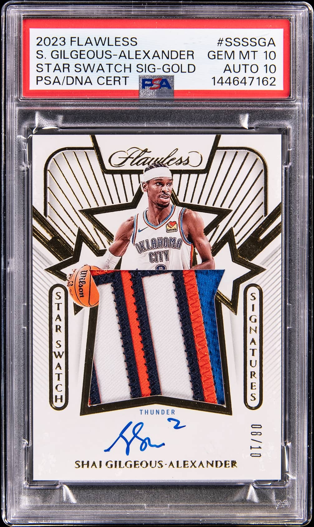 2023-24 Panini Flawless Star Swatch Signatures Gold #SSS-SGA Shai Gilgeous-Alexander Signed Patch Card (#08/10) - PSA 10, PSA/DNA GEM MT 10