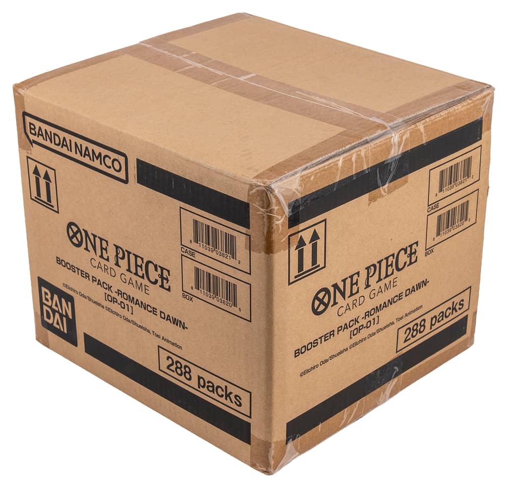 2022 One Piece Card Game Romance Dawn Factory-Sealed Blue Bottom Booster Box Case (12 Boxes) - Possible Alternate Art Monkey D. Luffy, Nami, Manga Shanks Cards - X-Ray Authority LOA