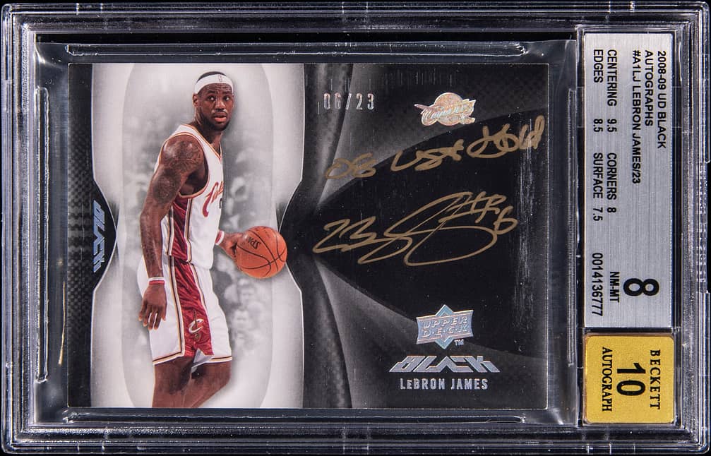 2008-09 Upper Deck Black Autographs #A1-LJ LeBron James Signed, Inscribed "08 USA Gold" Card (#06/23) - Jersey Number - BGS 8, Beckett 10