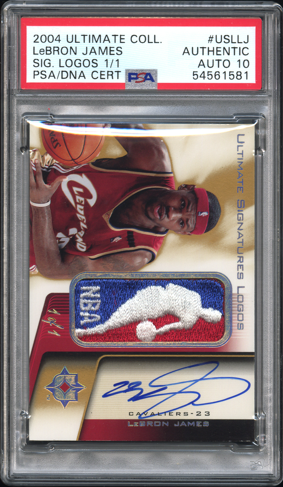 2004-05 Upper Deck "Ultimate Signatures Logos" #USL-LJ LeBron James Signed Logoman Game Used Patch Card (#1/1) - PSA Authentic, PSA/DNA 10