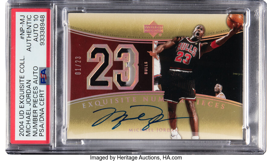 2004 Upper Deck Exquisite Collection Michael Jordan (Number Pieces Autograph) #NP-MJ PSA Authentic, PSA/DNA Auto 10 - #'d 01/23 - From The Yeow Exquisite Hidden Collection
