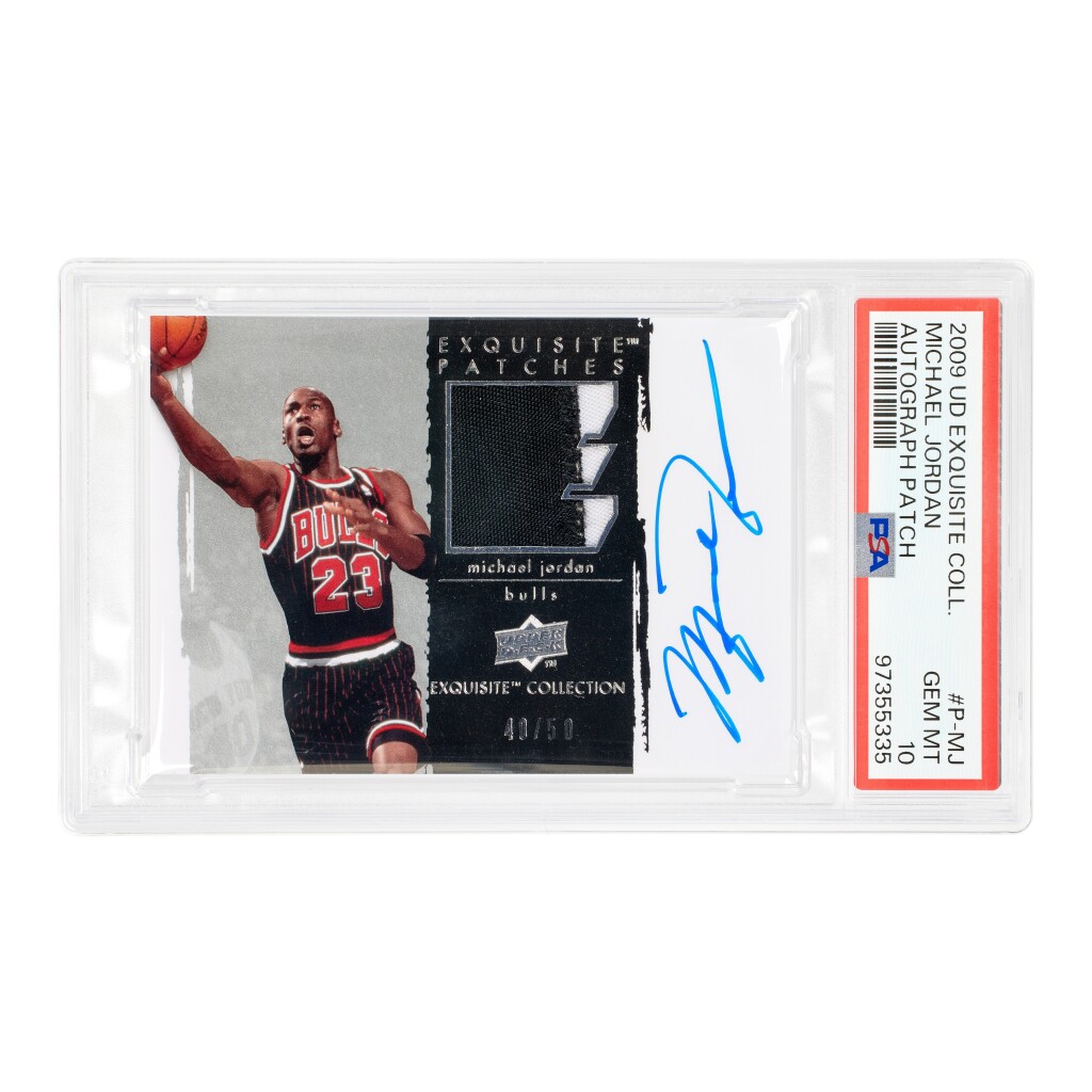 Michael Jordan Chicago Bulls 2009-10 Upper Deck Exquisite Collection Autograph Patch 40/50 #P-MJ PSA 10 | Game-Used Patch | On-Card Autograph