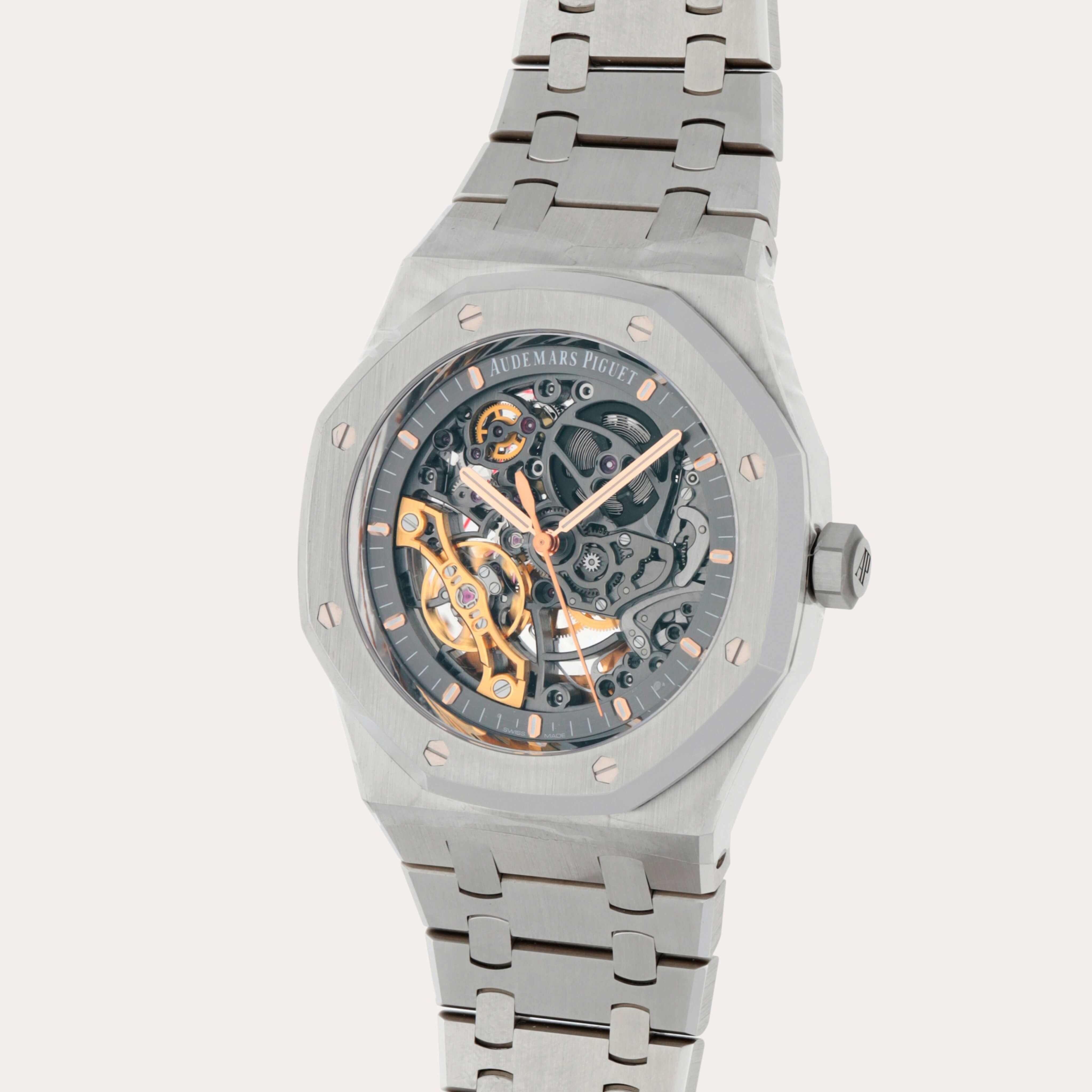 Royal Oak, Reference 15407ST.OO.1220ST.01, a stainless steel skeletonized wristwatch with double balance wheel and bracelet, circa 2019